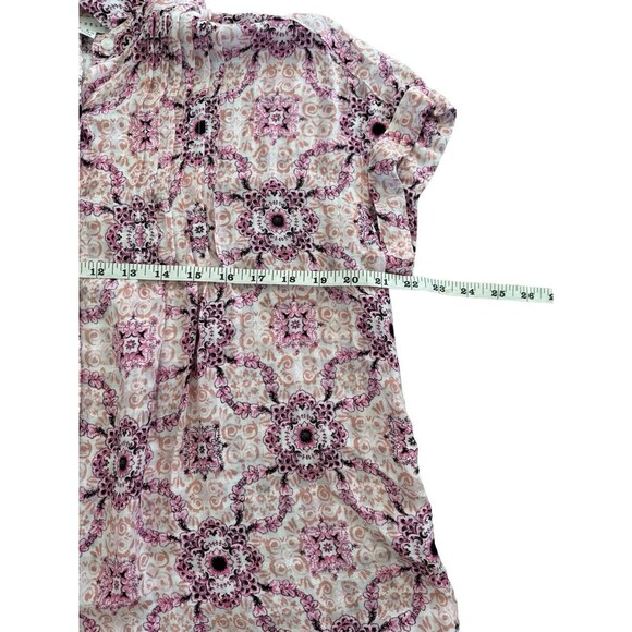 Jane and Delancey Paisley Sz Small Pink Floral Button Front Short Sleeve V Neck - Picture 5 of 6